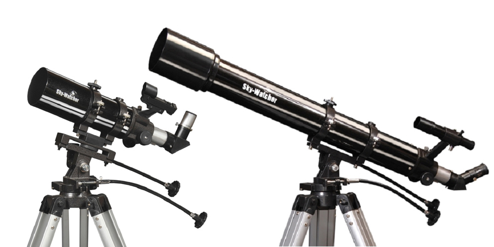 An image comparing two different telescopes. The telescope on the left has a shorter focal length than the one on the rights. 